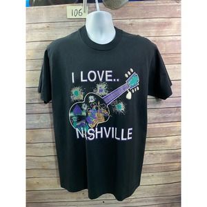 Belton Shirt Adult Size L I Love Nashville "Guitarworks" 90s black Vintage SS